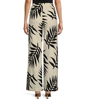 GB Palm Leaf High Waist Linen Blend Wide Leg Pants