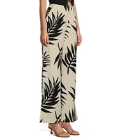 GB Palm Leaf High Waist Linen Blend Wide Leg Pants