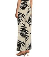 GB Palm Leaf High Waist Linen Blend Wide Leg Pants