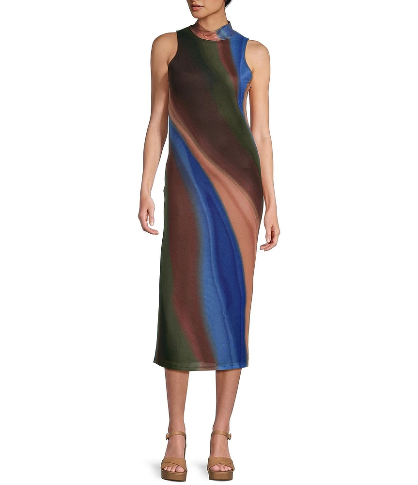 GB Printed Sleeveless Mesh Midi Dress