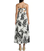 GB Leaf Print V-Neck Tie-Back Tiered A-Line Maxi Dress
