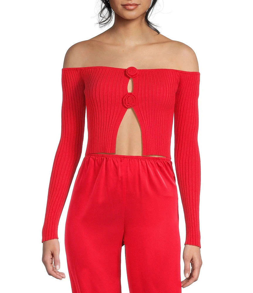 GB Rosette Off-The-Shoulder Sweater Top