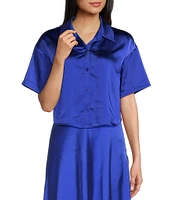 GB Coordinating Satin Short Sleeve Button Front Blouse