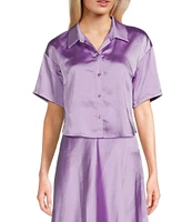 GB Coordinating Satin Short Sleeve Button Front Blouse