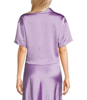 GB Coordinating Satin Short Sleeve Button Front Blouse