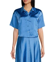 GB Coordinating Satin Short Sleeve Button Front Blouse