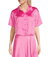 GB Coordinating Satin Short Sleeve Button Front Blouse