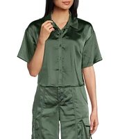 GB Coordinating Satin Short Sleeve Button Front Blouse