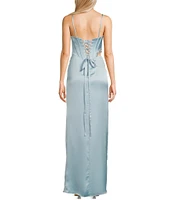GB Satin Cutout Bejeweled Dress