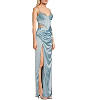 GB Satin Cutout Bejeweled Dress