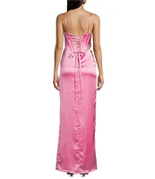 GB Satin Cutout Bejeweled Dress