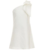 GB Social Big Girls Bow One Shoulder Linen Dress