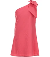 GB Social Big Girls Bow One Shoulder Linen Dress
