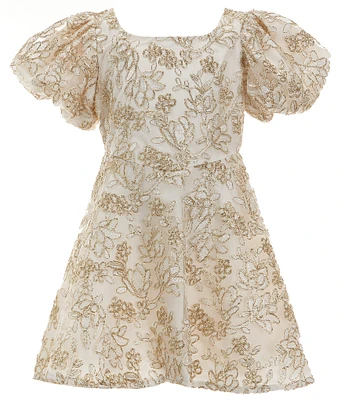 GB Social Big Girls 7-16 Puff Sleeve Floral Embellished Mesh Dress