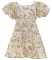 GB Social Big Girls 7-16 Puff Sleeve Floral Embellished Mesh Dress