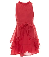 GB Social Big Girls 7-16 Sleeveless Hi-Neck Ruffle Lurex Dress