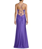 GB Social Jersey Ruched Lace-Up Back Long Dress