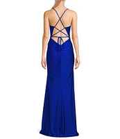 GB Social Jersey Ruched Lace-Up Back Long Dress