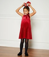 GB Social Little Girls 2T-6X Velvet Bow Neck Dress