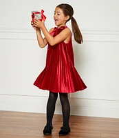 GB Social Little Girls 2T-6X Velvet Bow Neck Dress