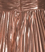 GB Social Pleated Metallic Split Neck Long Dress