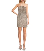 GB Social Sequin Beaded Halter Mini Dress