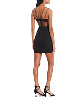 GB Social Sweetheart Neck Mesh Jewel Strap Mini Dress