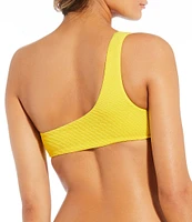 GB Solid Scrunchie Textured One Shoulder Swim Top