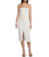 GB Strapless Denim Raw Hem Midi Dress
