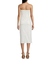GB Strapless Denim Raw Hem Midi Dress