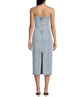 GB Strapless Denim Slit Back Midi Dress