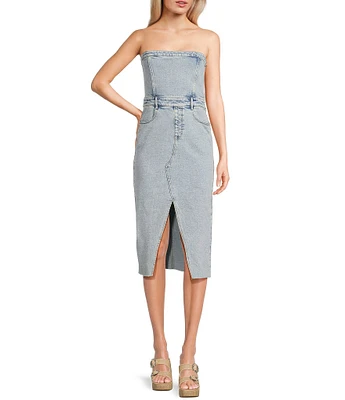 GB Strapless Denim Midi Dress