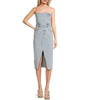GB Strapless Denim Slit Midi Dress