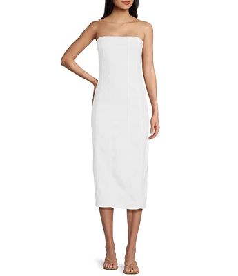 GB Strapless Denim Fitted Midi Dress