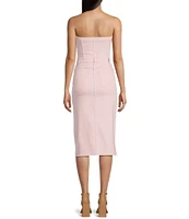 GB Strapless Denim Raw Hem Midi Dress