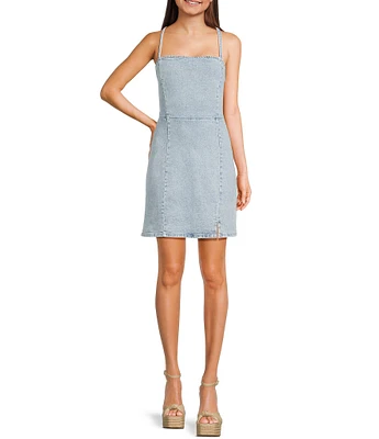 GB Lace-Up Tie Back Denim Mini Dress