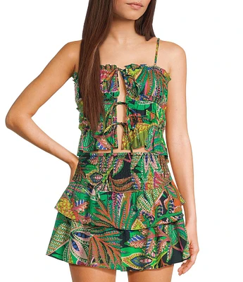 GB Tie Front Coordinating Tropical Print Front Tie Crop Top