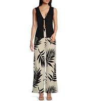 GB Tie Front Coordinating Linen Blend Vest