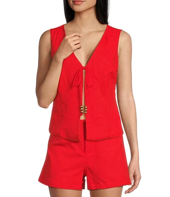 GB Tie Front Coordinating Linen Blend Vest