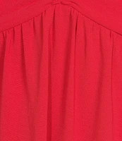 GB Tie Neck Short Sleeve Tiered Midi Dress