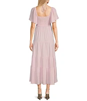 GB Tie Neck Short Sleeve Tiered Midi Dress