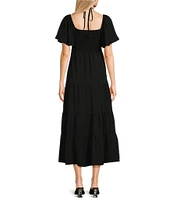 GB Tie Neck Short Sleeve Tiered Maxi Dress