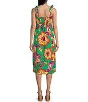 GB Tie Shoulder Floral Linen Blend Midi Dress