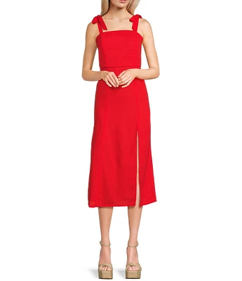 GB Tie Shoulder Linen Blend Midi Dress