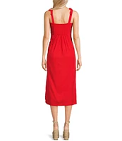 GB Tie Shoulder Linen Blend Midi Dress