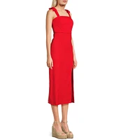 GB Tie Shoulder Linen Blend Midi Dress