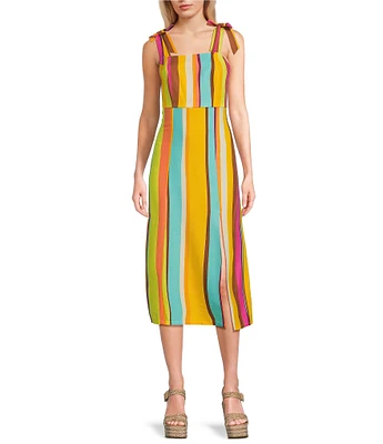 GB Tie Shoulder Striped Midi Dress