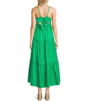 GB Tiered V-Neck Sleeveless Tie-Back A-Line Maxi Dress