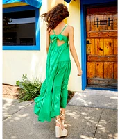GB Tiered V-Neck Sleeveless Tie-Back A-Line Maxi Dress