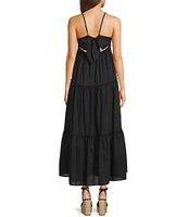 GB Tiered V-Neck Sleeveless Tie-Back A-Line Maxi Dress